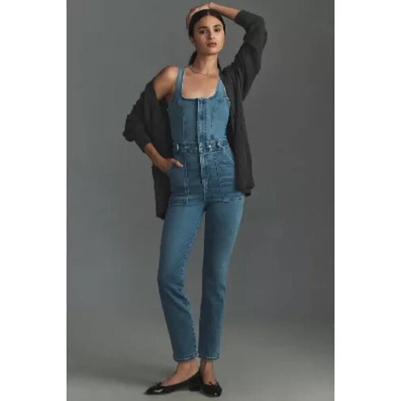 GOOD AMERICAN Fit For Success Denim Sleeveless Jumpsuit in Wash Blue274